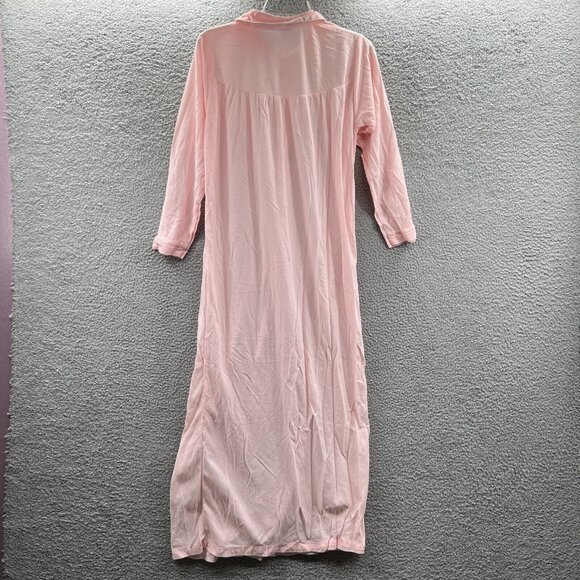 Vintage Carole Womens Robe‎ Medium Pink Embroidered Button Front Long Sleeve - Picture 2 of 9